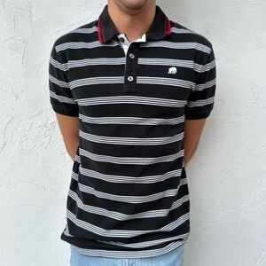 Men's Black & White Striped Banana Republic Short Sleeve Polo Shirt Size Large